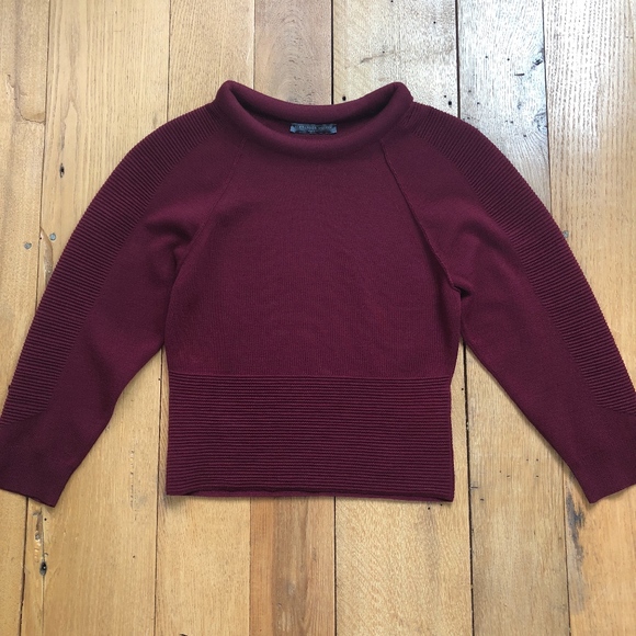 Alexander McQueen Sweaters - Alexander McQueen Burgundy Cropped Moto Sweater